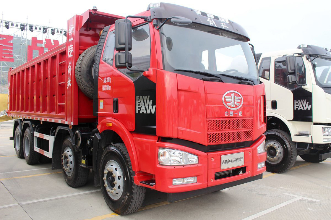 FAW Jiefang Dump Truck J6M Schwerlastwagen Diesel 350 PS Flat Top Single Row Sitz 8X4 6,5 m Rücken Flip Cargo Box
