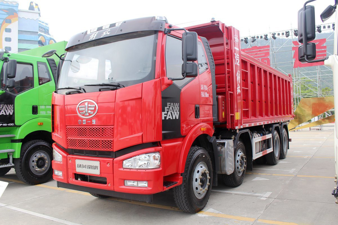 FAW Jiefang Dump Truck J6M Schwerlastwagen Diesel 350 PS Flat Top Single Row Sitz 8X4 6,5 m Rücken Flip Cargo Box